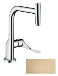 Смеситель для кухни/мойки Axor Citterio 230 Select, однорычажный, керамический, с поворотным изливом, длина 22,2 см, латунь, цвет шлифованная бронза, кухонный