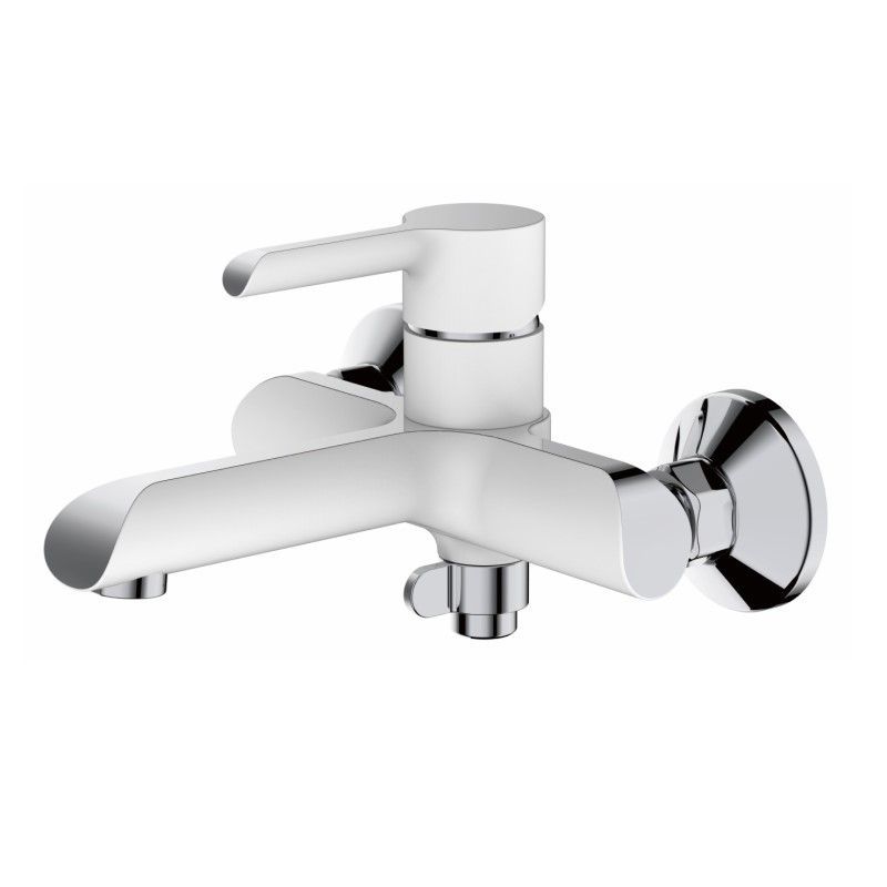 Смеситель для ванны/душа HAIBA однозахватный, хромированный, настенный, излив литой 181 мм, неповоротный, латунь, цвет белый