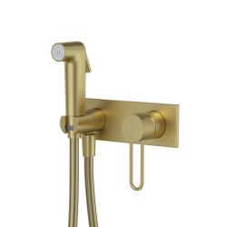 Смеситель IDDIS Duna с гигиеническим душем, встраиваемый, однорычажный, керамический, без излива, с гибким шлангом/лейкой, латунь, цвет матовое золото