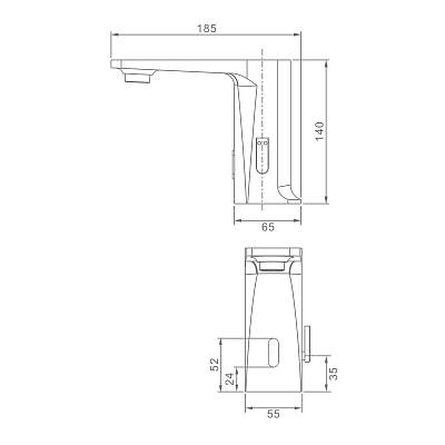Смеситель для раковины/умывальника Raglo R51.17 сенсорный, неповоротный, фиксированный, излив длина 185 мм высота 140 мм латунь, цвет хром