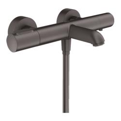 Смеситель для ванны Axor Citterio M, термостатический, внешнего/наружнего монтажа, настенный, неповоротный, латунный, длина излива 18 см, цвет шлифованный черный хром, без душевого шланга/лейки