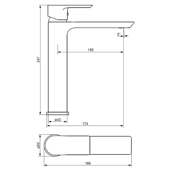 Смеситель для раковины/умывальника Damixa Apollo, однорычажный, неповоротный, керамический, высокий, длина излива 150 мм, латунь, цвет хром