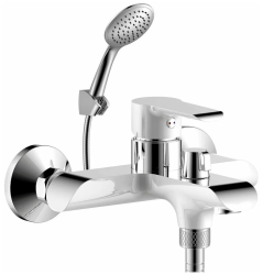 Смеситель для ванны/душа Rossinka, однорычажный, настенный, керамический, неповоротный, с коротким изливом 100 мм, латунь, цвет хром/белый, для ванной