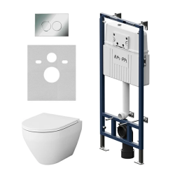Комплект унитаза с инсталляцией AM.PM Spirit 2.0, c сиденьем микролифт, с клавишей смыва (кнопкой, клавишей двойного смыва) хром, система для подвесного унитаза, со скрытым смывным бачком (бак), с подвесным унитазом