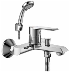 Смеситель для ванны/душа Rossinka, однорычажный, настенный, керамический, неповоротный, с коротким изливом 198 мм, латунь, цвет хром, для ванной