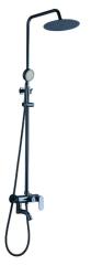 Душевая система Ekko, настенная, цвет синий, комплект: однорычажный смеситель/излив/тропический душ (с верхней лейкой)/штанга/лейка/шланг, алюминий, наружного монтажа