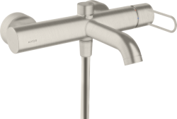 Смеситель для ванны Axor Uno, однорычажный, настенный, наружнего/внешнего монтажа, неповоротный, латунный, длина излива 20,3 см, керамический, цвет под сталь, без душевого шланга/лейки