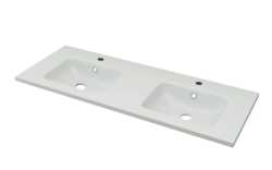 Раковина двойная Cezares 120x46x2,5 см, полувстраиваемая, прямоугольная, цвет белый, из искусственного мрамора, 2 отверстия под смеситель, слив-перелив, умывальник