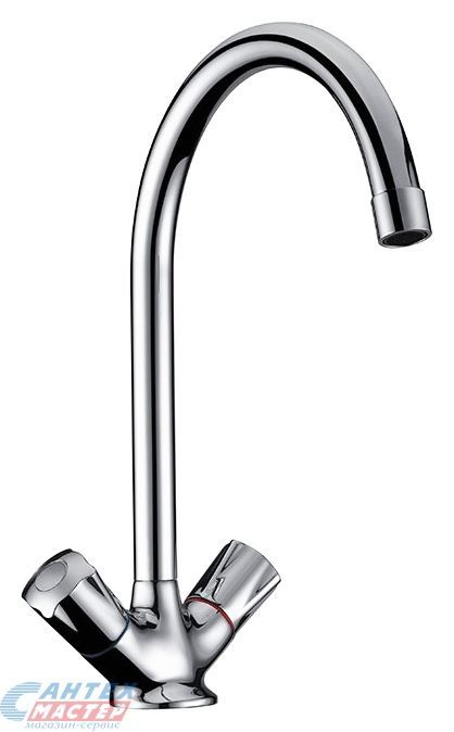 Смеситель для кухни/мойки Milardo Gibraltar двухвентильный, керамический, с поворотным изливом, длина 174 мм, латунь, цвет хром, кухонный, хромированный, вертикальный, кран, комплект, сантехника, водопроводные, размер, характеристики, высота