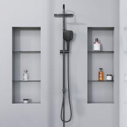 Душевой гарнитур Damixa Eclipse высота 1010 мм, цвет черный, без смесителя, комплект: тропический душ (с верхней лейкой)/стойка/лейка/шланг, настенная, нержавеющая сталь/ABS-пластик/ПВХ