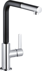 Смеситель для кухни/мойки KLUDI L-INE, однорычажный, поворотный, латунный, с выдвижным изливом,  длина излива 240 мм, латунь, цвет хром/черный матовый