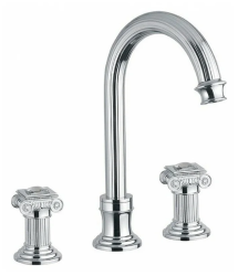 Смеситель для раковины Cezares Olimp, на 3 отверстия, двухвентильный, высокий, длина излива 155 мм, неповоротный, керамический, латунь, цвет хром, с донным клапаном