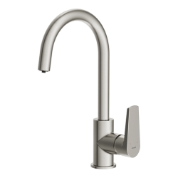 Смеситель для кухни/мойки Cersanit Moduo с подключением фильтра, однорычажный, поворотный, керамический, излив 176 мм, высота излива 217 мм, латунь, цвет сатин