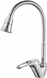 Смеситель для кухни/мойки Rossinka, однорычажный, керамический картридж, поворотный, высокий гибкий излив/2 режима, длина излива 185 мм, латунь, цвет хром