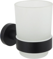 Стакан с держателем Aquatek Вега настенный, латунь/стекло, округлый, для душа/ванны/зубных щеток, в ванную комнату, цвет матовый черный