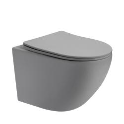 Унитаз подвесной ABBER Bequem 490х355х360 мм цвет серый матовый, горизонтальный (прямой) выпуск, система антивсплеск, смыв торнадо, безободковый, с сиденьем микролифт, дюропласт, под скрытый бачок AC1101TMG