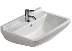 Раковина DURAVIT Starck 3 WonderGliss, 65х48,5х20 см, подвесная, прямоугольная, фарфоровая, цвет белый, 1 отверстие под смеситель, антигрязевое покрытие, слив/перелив