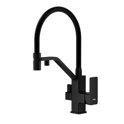 Смеситель для кухни/мойки Raglo R85.62.06 однорычажный, поворотный, керамический картридж, с подключением фильтра, гибкий излив, длина излива 230 мм, латунь/силикон, цвет черный