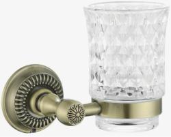Стакан с держателем ROSE настенный, бронза/прозрачный, латунь/стекло, округлая, для душа/мыла/зубных щеток, в ванную комнату,
