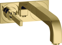 Смеситель для раковины Axor Citterio, однорычажный с тонкой рукояткой, настенный/встраиваемый, скрытого монтажа, фиксированный излив, длина излива 22 см, керамический, латунь, цвет полированная медь, с панелью