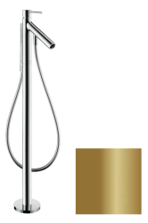 Смеситель для ванны Axor Starck напольный, однорычажный, с круглой рычаговой рукояткой, неповоротный, латунный, длина излива 15,6 см, керамический, цвет полированная бронза, с душевым шлангом/держателем/лейкой