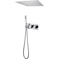 Душевая система ABBER Daheim, встраиваемая, цвет хром, комплект: термостатический смеситель/тропический душ (с верхней лейкой)/лейка/шланг, внутренний (скрытый) монтаж