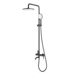 Душевая система Splenka S221.24.09 высота 1070-1370 мм цвет графит, комплект: однорычажный смеситель/излив/тропический душ круглый (с верхней лейкой)/лейка/стойка/шланг, нержавеющая сталь