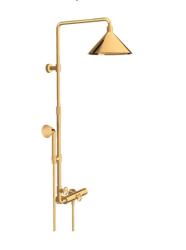 Душевая система Axor Front Showerpipe 240 2jet, высота 121,2 см, цвет: полированное золото, комплект: ручной душ/верхний душ/термостат для душа/душевой шланг/ползунок/душевая штанга, наружного монтажа, настенная, латунная