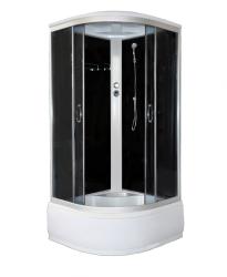 Душевая кабина Loranto, 135х135х215 см, поддон 45 см, четверть круга, стекло тонированное, задние стенки цвет- черный, без гидромассажа, профиль хром