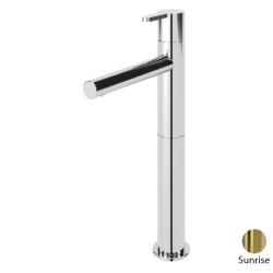 Смеситель для раковины Cezares Leaf, однорычажный, высокий, длина излива 132 мм, неповоротный, керамический, латунь, цвет Sunrise PVD, с донным клапаном