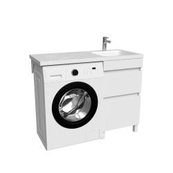 Тумба с раковиной IDDIS Optima Home, 1100х480х890 мм, напольная, 2 выдвижных ящика, ВЛДСП, система плавного закрывания, прямоугольная, правосторонняя/умывальник (арт. 480110Ri28), с длинным крылом, прямоугольная, цвет белый, искусственный камень