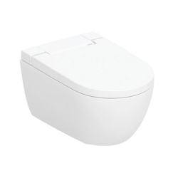 Унитаз-биде подвесной GEBERIT AquaClean Alba, белый, горизонтальный (прямой) выпуск, безободковый, с быстросьемным сиденьем микролифт, дюропласт, антивсплеск, под скрытый бачок, управление электронное