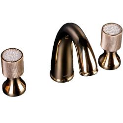 Смеситель для раковины/умывальника Boheme Royal Cristal Black, двухвентильный, неповоротный, керамический, длина излива 138 мм, латунь, цвет золото