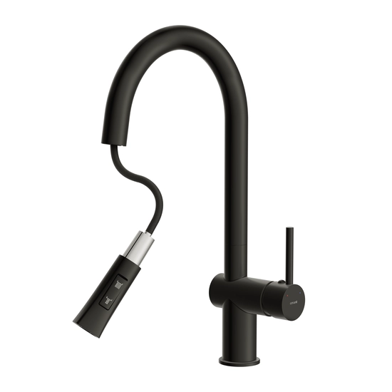 Смеситель для кухни/мойки Cersanit Melar однорычажный, поворотный/выдвижной излив, керамический, высота 192 мм, длина 219 мм, латунь, цвет черный матовый