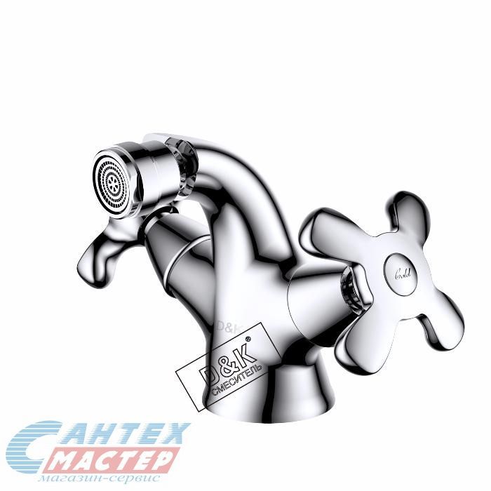 Смеситель для биде D&K Hessen Lorsch двухвентильный, излив короткий, длина 75 мм, керамический, латунь, цвет хром, без донного клапана, накладной
