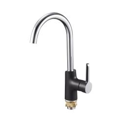 Смеситель для кухни/мойки G-lauf однорычажный, поворотный, с высоким изливом, длина 191 мм, латунь, цвет хром/черный ZOK4-A036YB