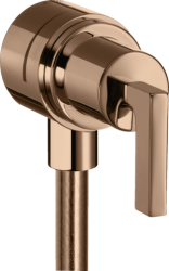 Шланговое подсоединение Axor Citterio Fixfit Stop, с запорным вентилем, с рычаговой рукояткой, размер 6 см, цвет полированное красное золото, круглое, настенное, латунное, с клапаном обратного тока, подключение для душевого шланга