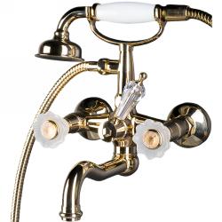 Смеситель для ванны/душа Boheme Camelia, двухвентильный, настенный, керамический, поворотный, длина излива 215 мм, латунь, цвет золото