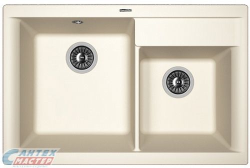 Мойка Florentina Касси 780 , 78х51х217 см, врезная, двойная, из искусственного камня, прямоугольная, цвет жасмин, без отверстия под смеситель, слив-перелив, для кухни