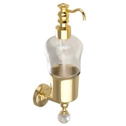 Дозатор жидкого мыла Migliore Amerida, настенный, стекло/латунь, с кристаллом Swarovski, форма округлая, для мыла в ванную/туалет/душевую кабину, цвет золото