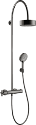 Душевая система Axor Citterio Showerpipe 180 1jet, высота 129,7 см, цвет: полированный черный хром, комплект:  верхний душ/ручной душ/душевой термостат/душевой шланг/держатель для душа, наружного монтажа, настенная, латунная, для душа/ванной