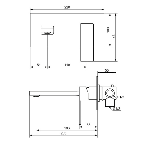 Смеситель для раковины/умывальника Damixa Gala, встраиваемый, однорычажный, неповоротный, керамический, длина излива 183 мм, латунь, цвет черный матовый