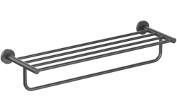 Полка Aquatek Европа с полотенцедержателем, 600х204 мм настенная, цвет матовый черный, нержавеющая сталь/латунь, прямоугольная, подвесная, для душа/ванной