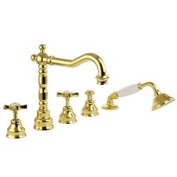 Смеситель для ванны/душа Migliore Princeton, на борт ванны, двухвентильный, неповоротный, длина 210 мм, керамический, латунь, цвет золото