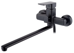 Смеситель для ванны/душа LEDEME настенный, однорычажный, поворотный, латунный, длина излива 367 мм, латунь, цвет черный