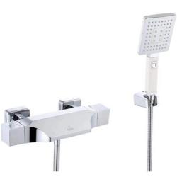 Смеситель для ванны/душа ROSE настенный, двухвентильный, термостатический, неповоротный, каскадный излив, латунь, цвет хром