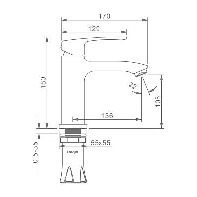Смеситель для раковины/умывальника Raglo R01.10 однорычажный, неповоротный, фиксированный, излив длина 136 мм высота 105 мм латунь, цвет хром