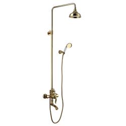 Душевая система Lemark Brava, высота- 1602 мм, настенная, цвет золото, комплект: однорычажный смеситель/излив/тропический душ (с верхней лейкой)/штанга/лейка/шланг, латунь, наружного монтажа