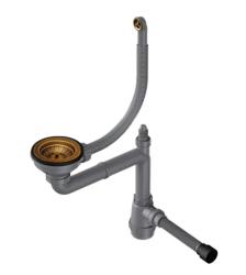 Сифон Omoikiri WK-1CL-R-AB022, для одночашевых кухоных моек, круглый перелив, цвет: античная латунь, с переливом