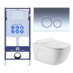 Комплект унитаза с инсталляцией Aquatek Дива (Сет) c сиденьем микролифт, с клавишей смыва (кнопкой, клавишей двойного смыва) хром, комплект крепления
